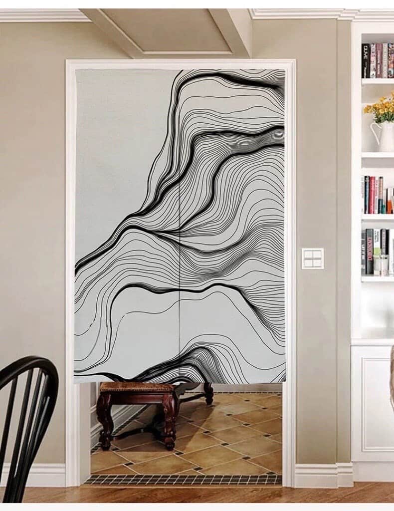 Black and White Abstract Line Art Doorway Curtain Noren image 0