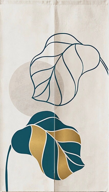 Hand Drawn Pastel Blue Leaves Art Print Doorway Noren Curtain image 1