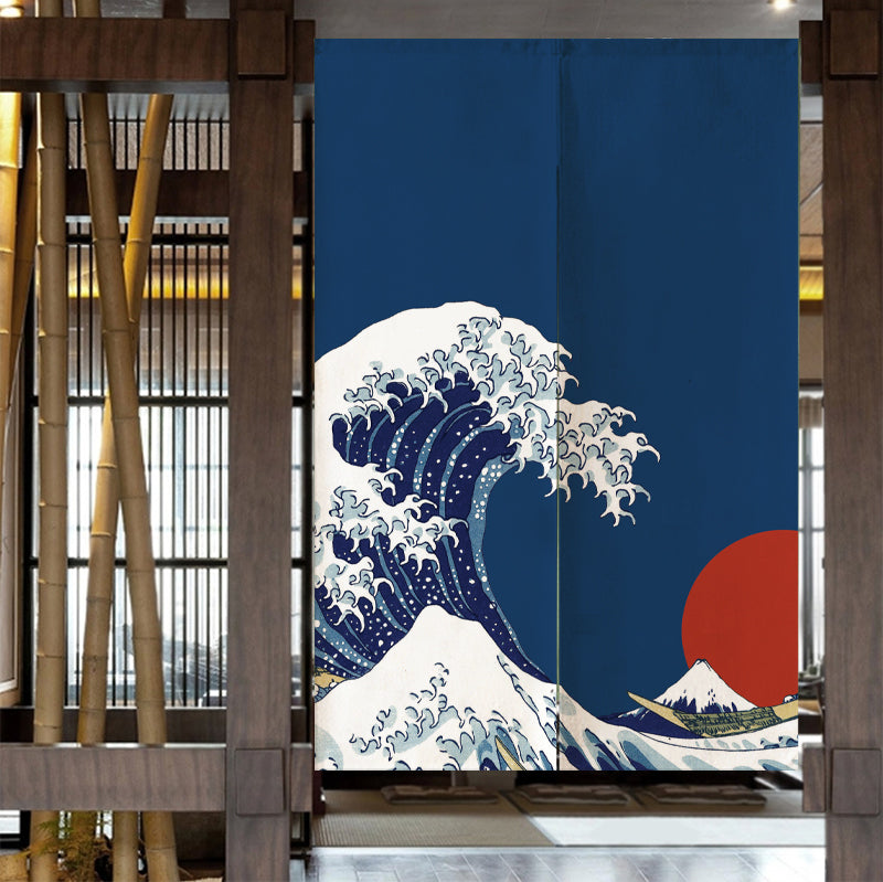 Waves and the Sun Ukiyoe Kanagawa Door Curtain