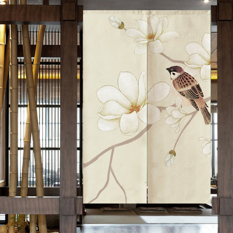 Sparrow Magnolia Flower Door Curtain