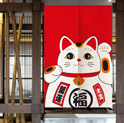 Red Lucky Cat Door Curtain