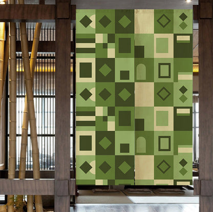 Green Geometric Grid Door Curtain