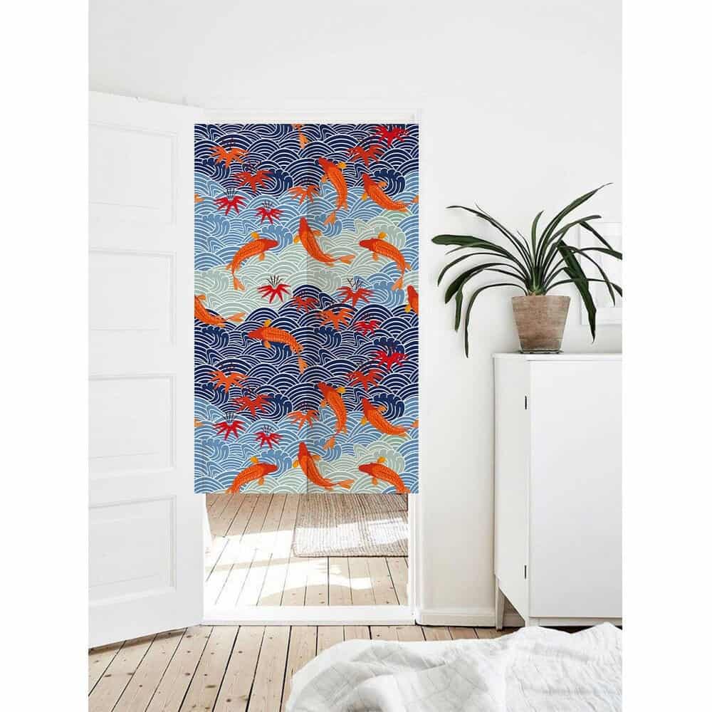 Oriental Japanese Fish Print Doorway Curtain Noren image 0