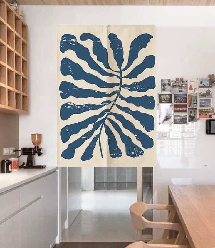 Blue leaves print Doorway Curtain Noren image 0