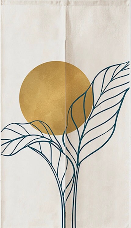Hand Drawn Pastel Bird of Paradise Leaves Doorway Noren Curtain image 1