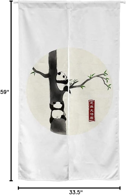 Chinese Ink Panda Black and White  Doorway Curtain