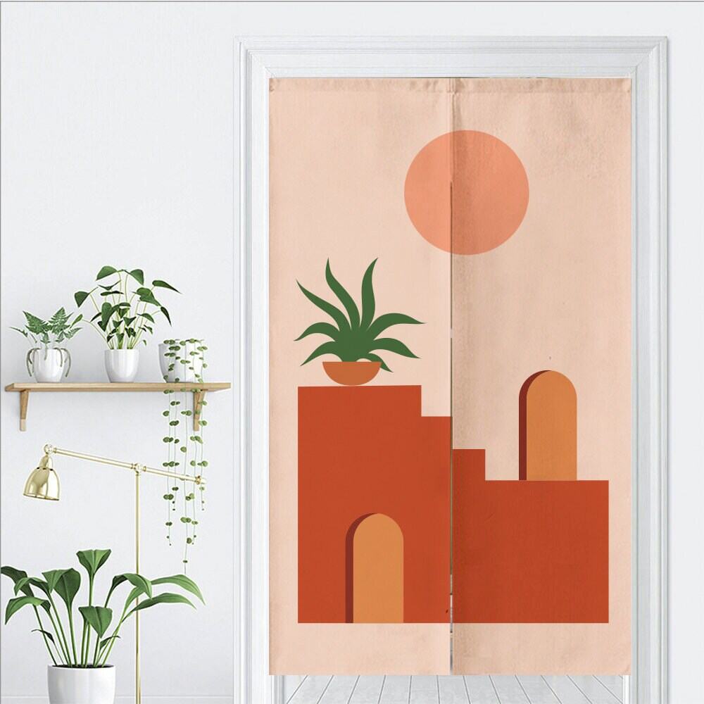 Orange steps and green plants Doorway Curtain Noren image 1