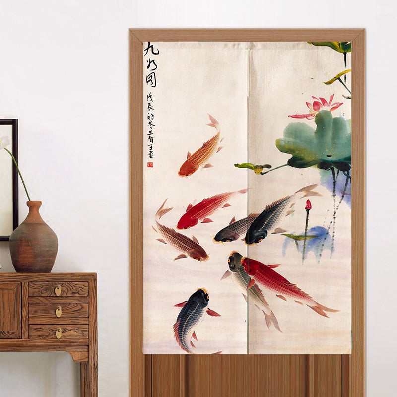 Chinese Ink Painting Koi Fish  Doorway Curtain image 0
