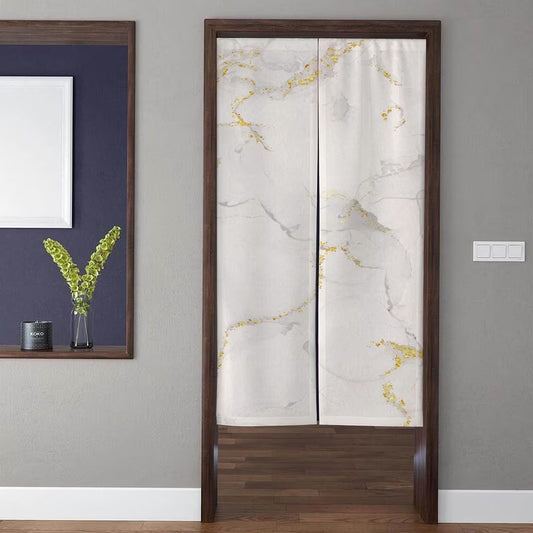 Quiet Luxury White Marble & Gleaming Gold Foil Vein Doorway Curtain Noren Room Divider