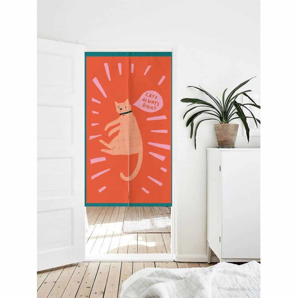 Hand Drawn Cat Art Print Doorway Curtain Noren image 0