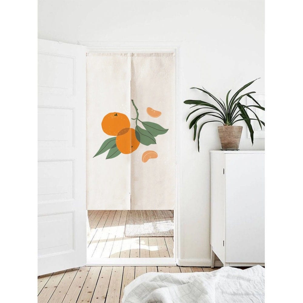 HandDrawn Orange Print Doorway Noren Curtain image 0