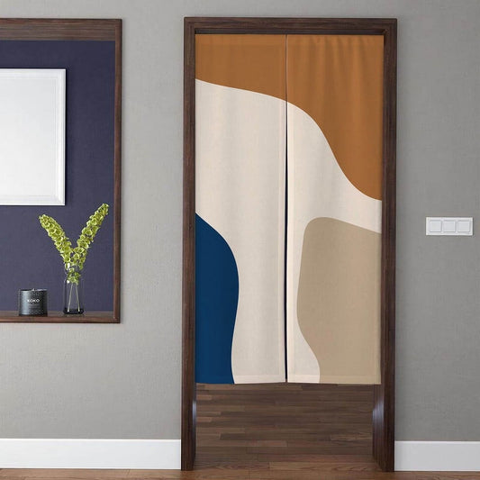 Minimalist Bauhaus Abstract Fluid Color Block & Organic Shape Doorway Curtain Noren Room Divider