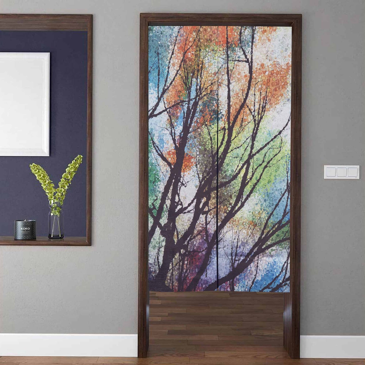Colorful Abstract Impressionist Tree Branches Doorway Curtain Noren Room Divider