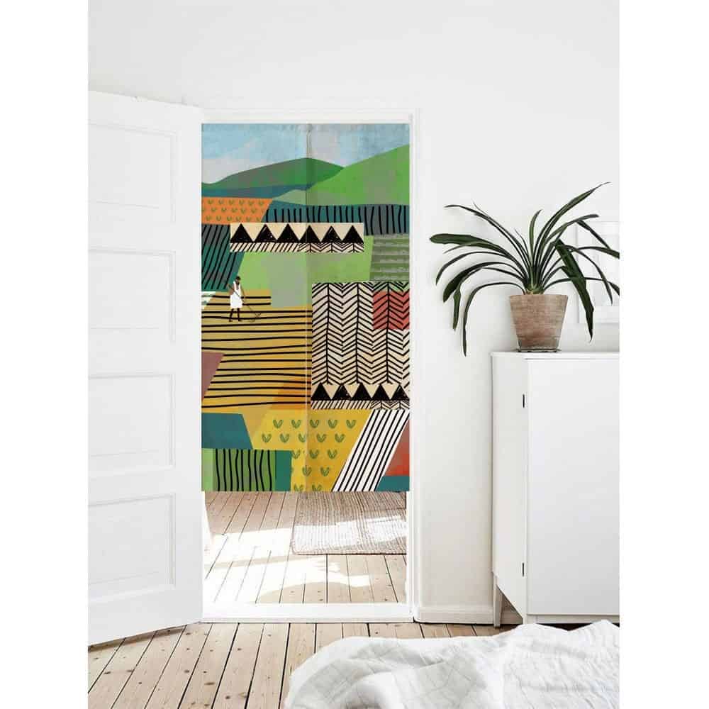 Village Scenery Colorful Art Illustration Doorway Entrance Curtain image 0