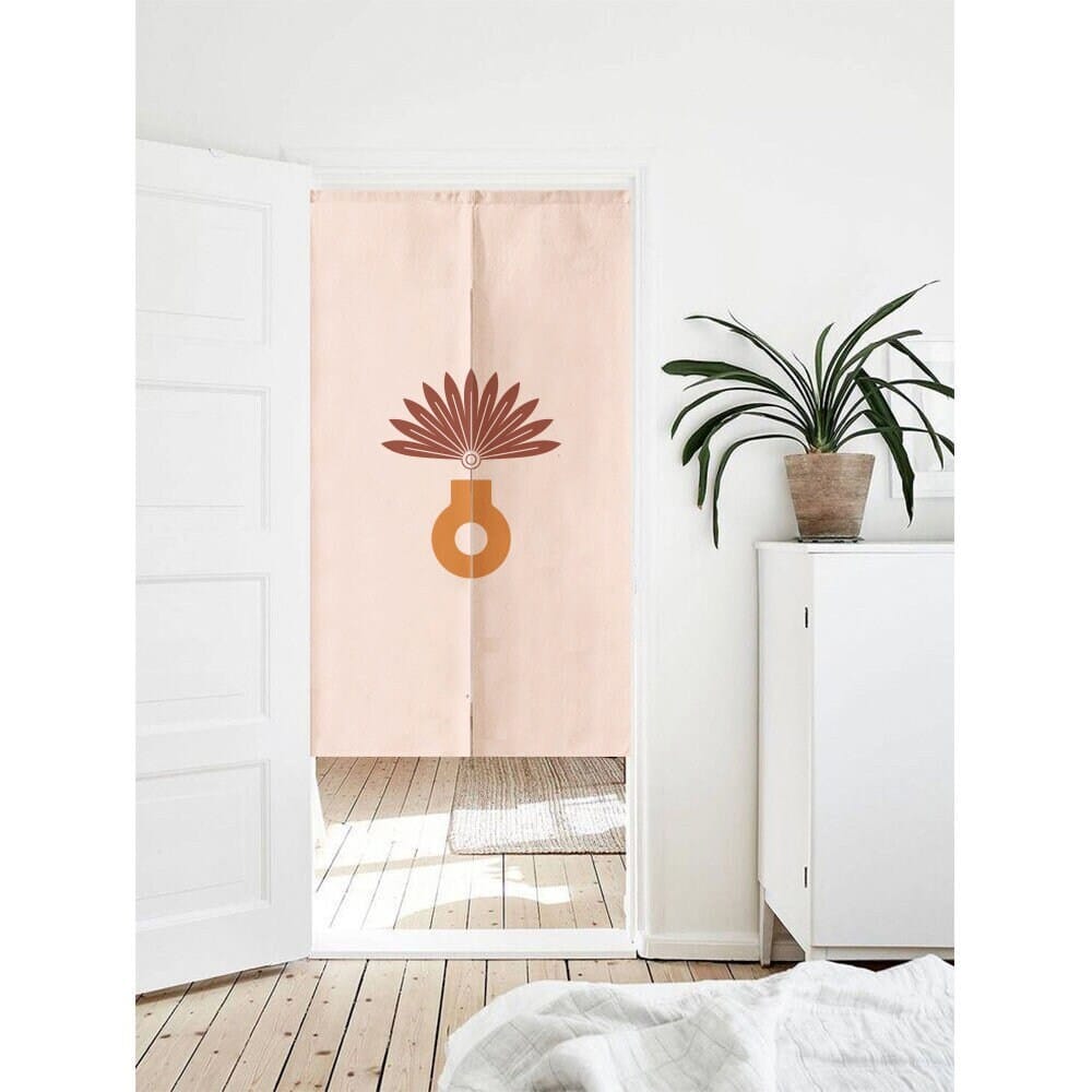 Pink background with a gear shape Doorw Curtain Noren image 0