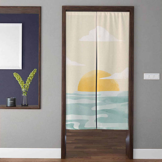 Minimalist Japandi Watercolor Ocean Sunrise & Golden Sun Doorway Curtain Noren Room Divider