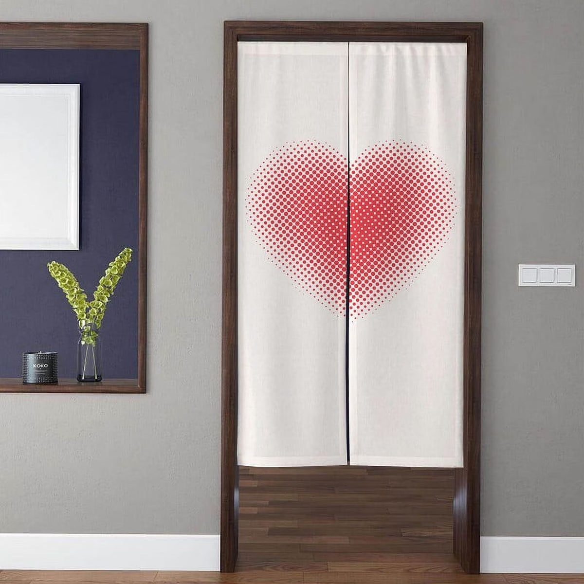 Minimalist Pop Art Halftone Red Heart Motif Doorway Curtain Noren Room Divider