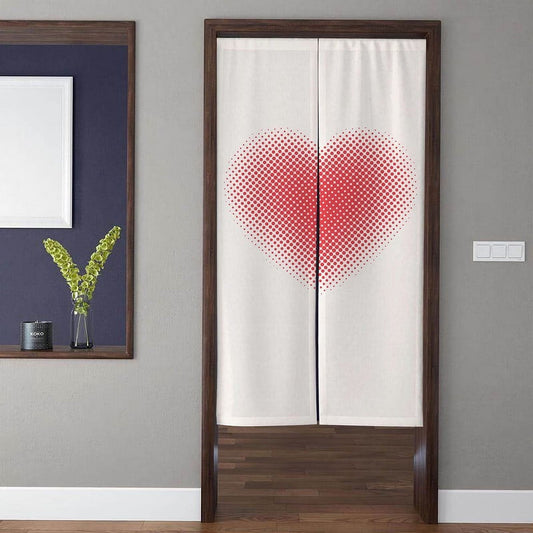 Minimalist Pop Art Halftone Red Heart Motif Doorway Curtain Noren Room Divider