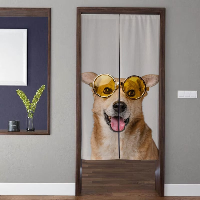 Humorous Funny Dog Wearing Vintage Yellow Sunglasses Pet Doorway Curtain Noren Room Divider