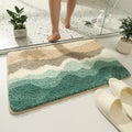 Abstract Blue Wave Ocean Bath Mat & Green Mountain Rug | Non-Slip Washable Beach Landscape Rug