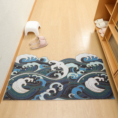 Japanese Style Blue Wave Cutting Entrance Door Mat