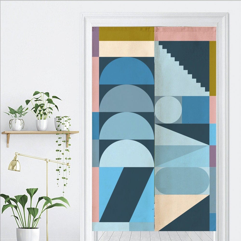 Combined semicircles in dark blue and light blue Doorway Noren Curtain image 1