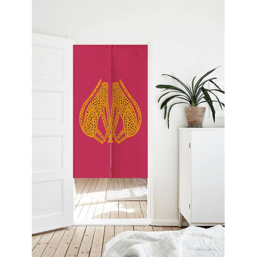 Hand Drawn Hot Pink Leopards Doorway Curtain Noren image 1