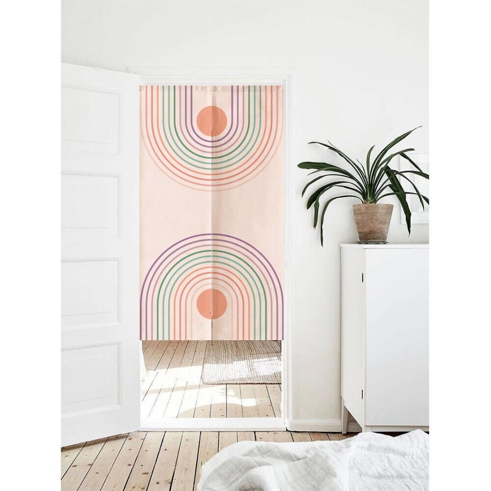 Rainbow on pink background Doorway Curtain Noren image 0