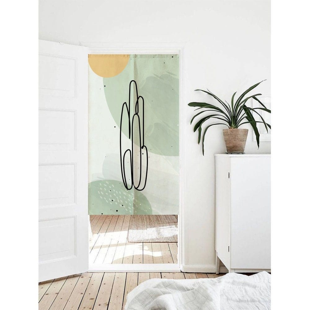 Fresh Green Watercolour Cactus Arts Doorway Noren Curtain image 0