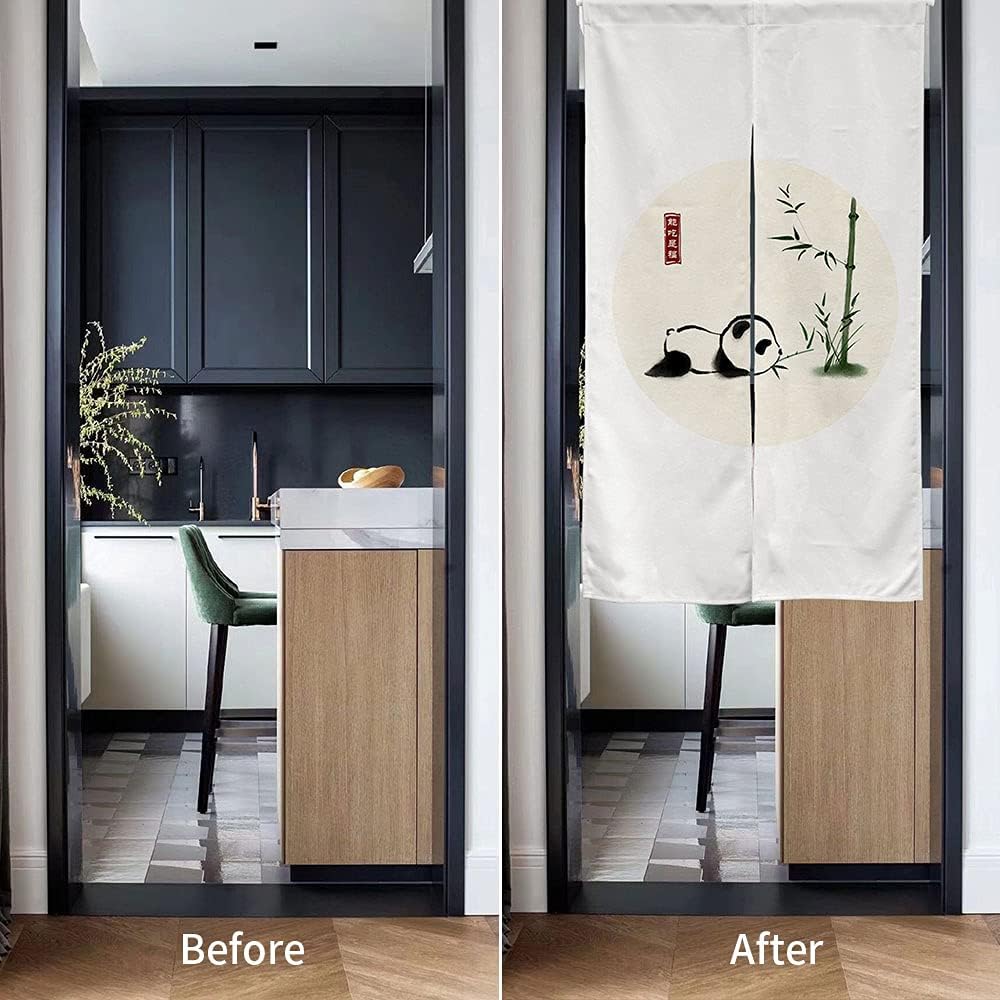 Chinese Ink Panda Black and White  Doorway Curtain