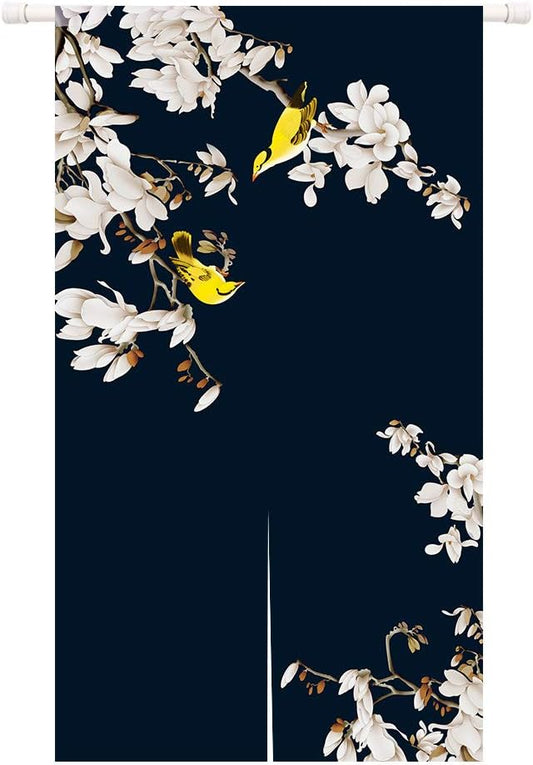 Black background with birds and flowers  Door Curtain