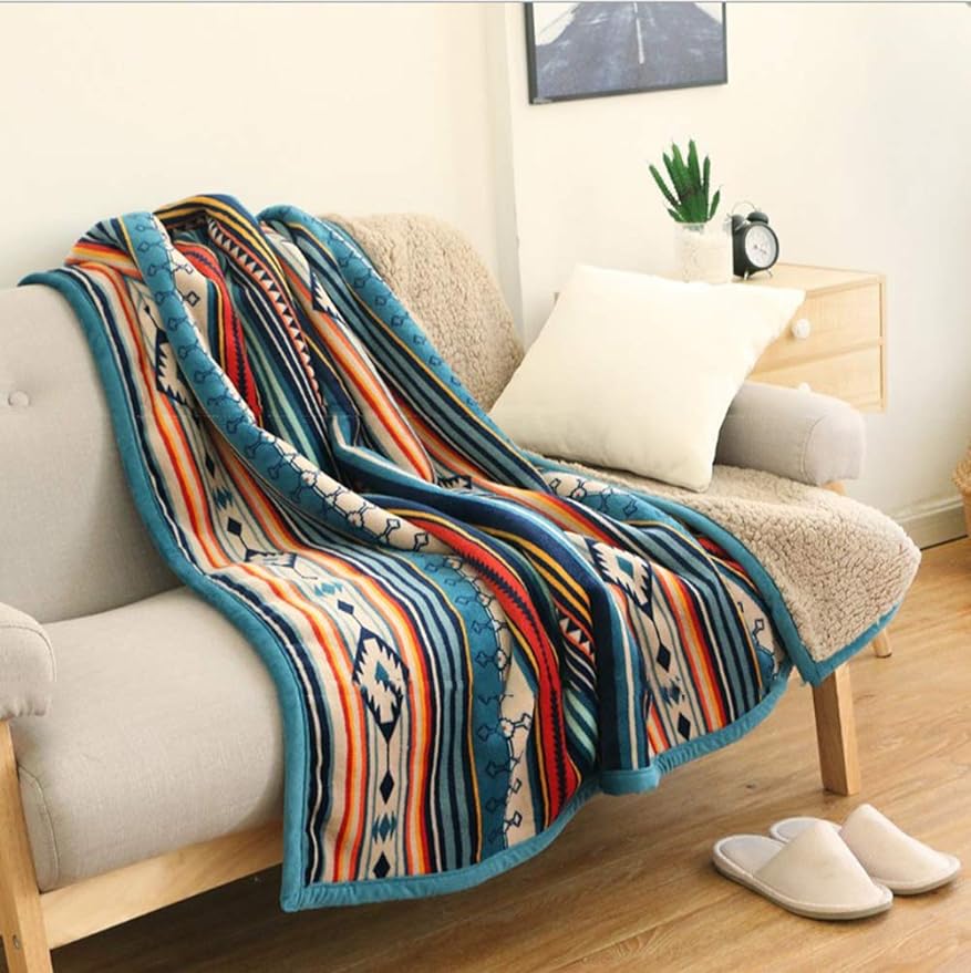 Ultra-Soft Boho Sherpa Throw Blanket – Reversible Flannel Fleece & Plush Sherpa Blanket for Couch, Bed & Sofa (50" x 60")