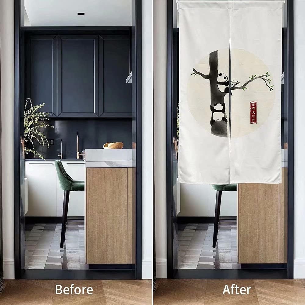 Chinese Ink Panda Black and White  Doorway Curtain