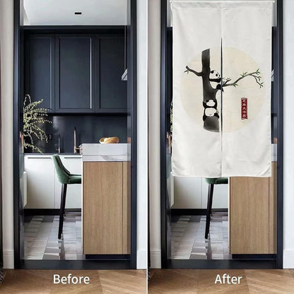 Chinese Ink Panda Black and White  Doorway Curtain