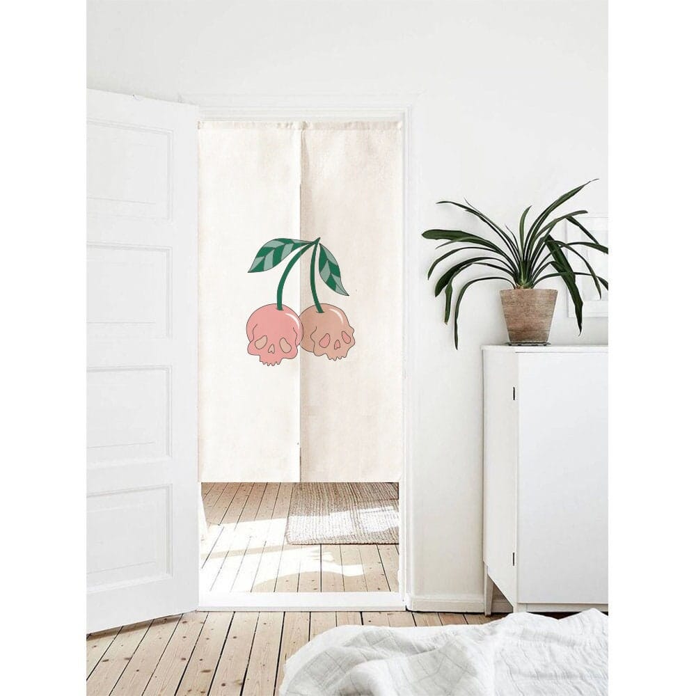 Unique Pink Cute Cherry Skull Art Print Doorway Entrance Curtain Noren image 0