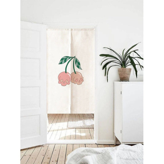 Unique Pink Cute Cherry Skull Art Print Doorway Entrance Curtain Noren image 0