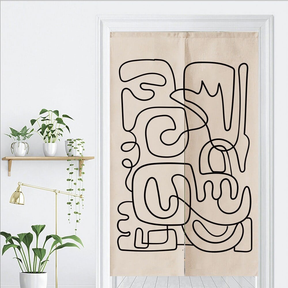 Aesthetic Abstract Black Line Art Doorway Curtain Noren image 1