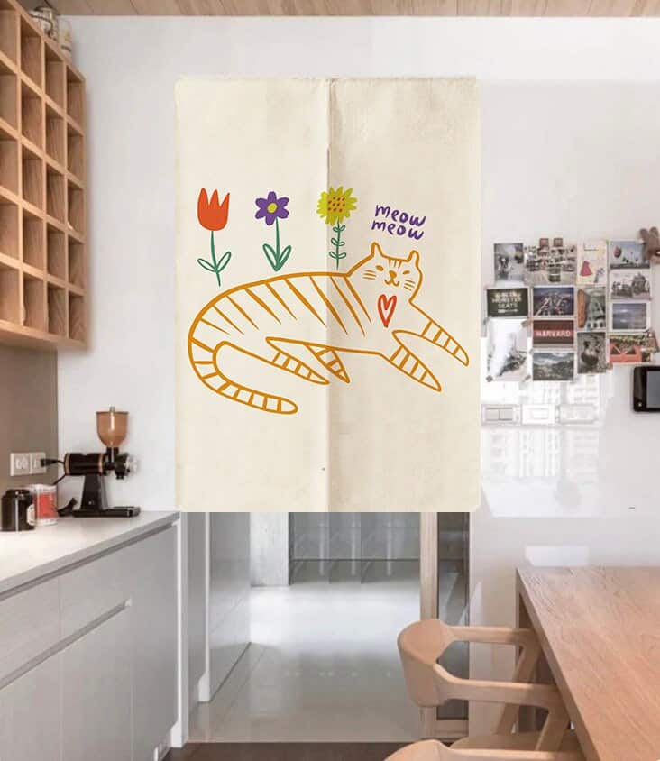 Aesthetic Hand Draw Cute Cats Art Print Doorway Curtain Noren image 0