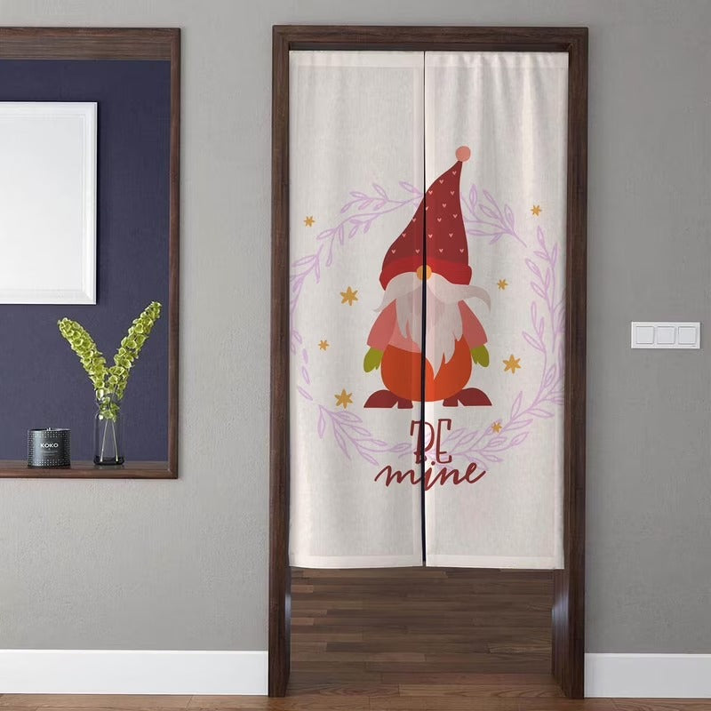 Valentine's Day Nordic Gnome with Floral Wreath & "Be Mine" Doorway Curtain Noren Room Divider