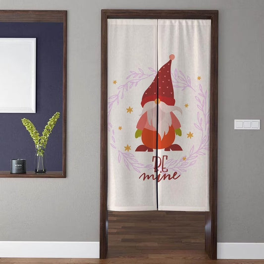 Valentine's Day Nordic Gnome with Floral Wreath & "Be Mine" Doorway Curtain Noren Room Divider