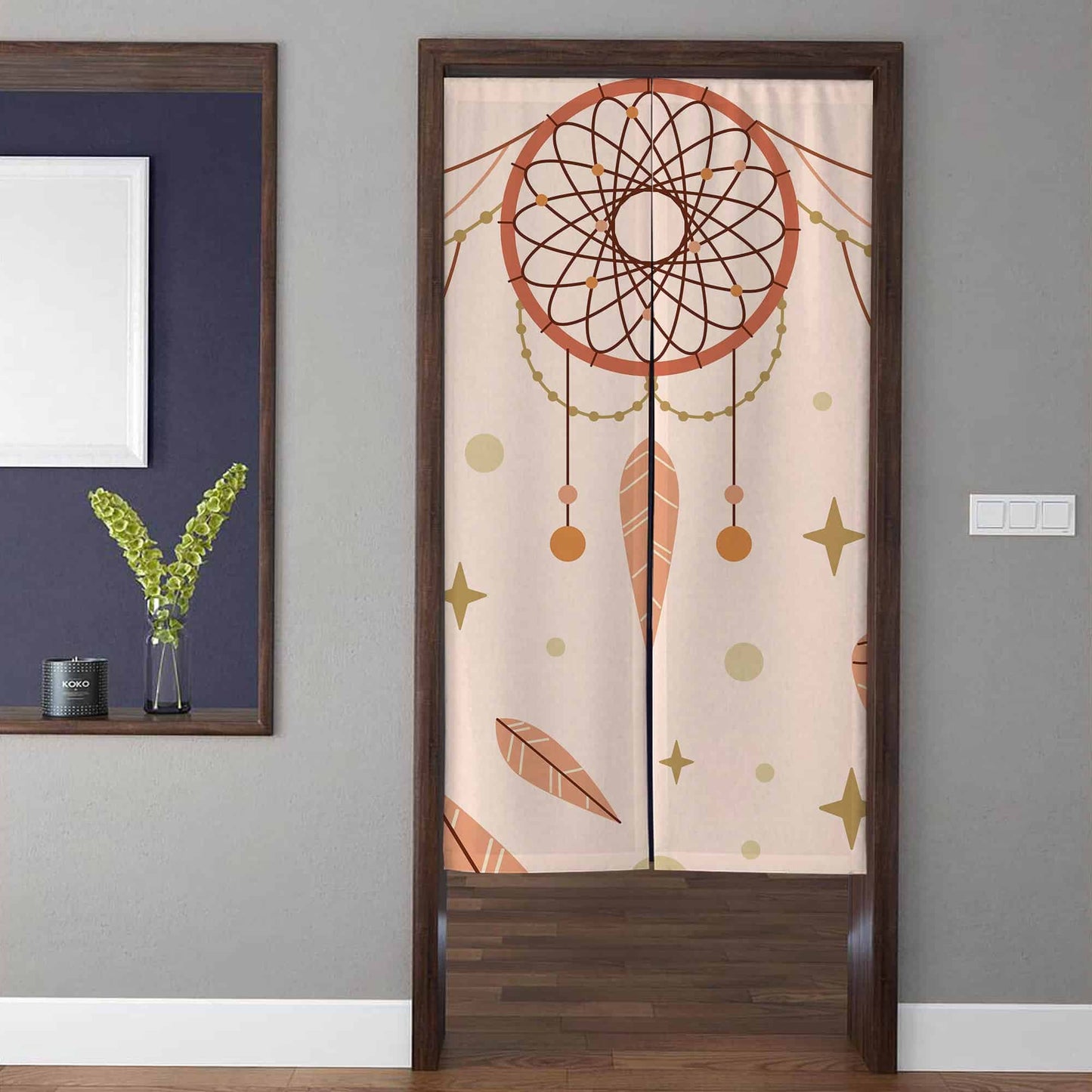 Bohemian Terracotta Dreamcatcher & Feather Doorway Curtain Noren Nursery Room Divider