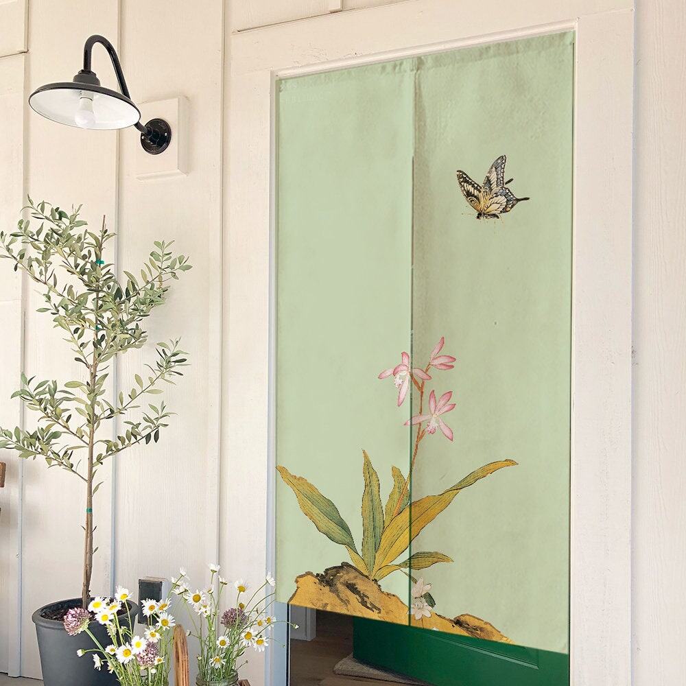 Green background bamboo Doorway Noren Curtain image 1