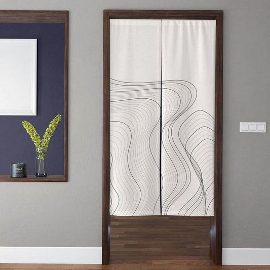 Minimalist Abstract Flowing Contour Lines & Topographic Wave Doorway Curtain Noren Room Divider
