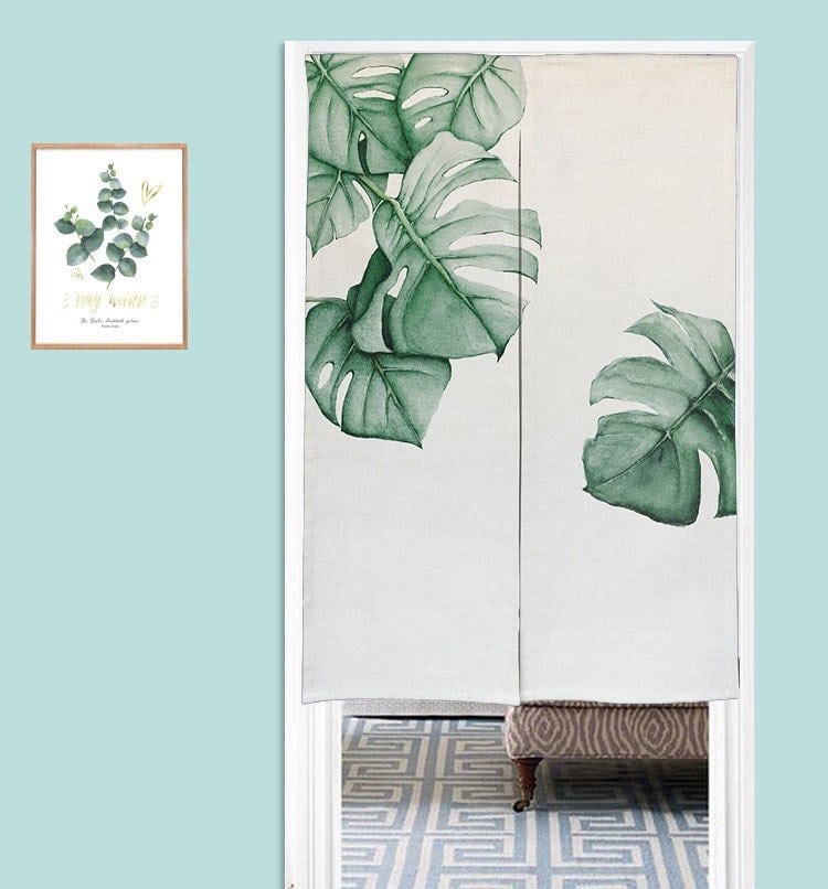 Watercolour Monstera Leaves Painting Noren Doorway Curtain image 0
