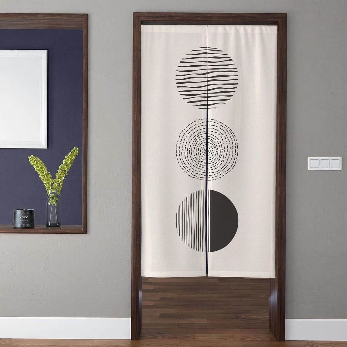 Minimalist Abstract Geometric Three Vertical Circles Doorway Curtain Noren Room Divider