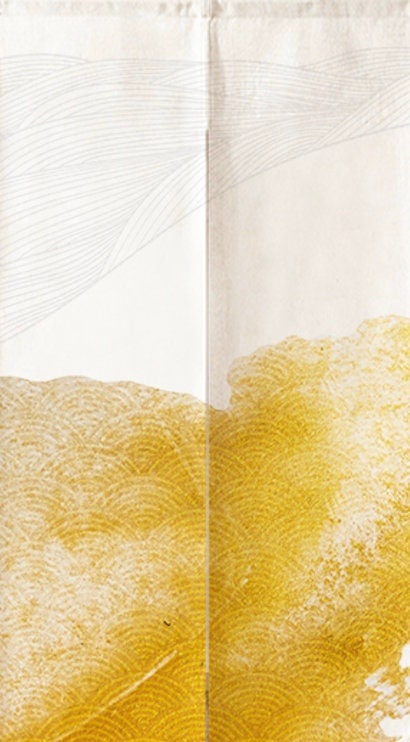 Japanese Watercolour Golden Pattern Doorway Noren Curtain image 1