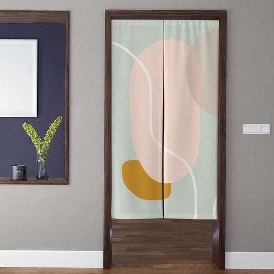 Mid-Century Modern Pastel Abstract Organic Shapes & Flowing Lines Doorway Curtain Noren Room Divider