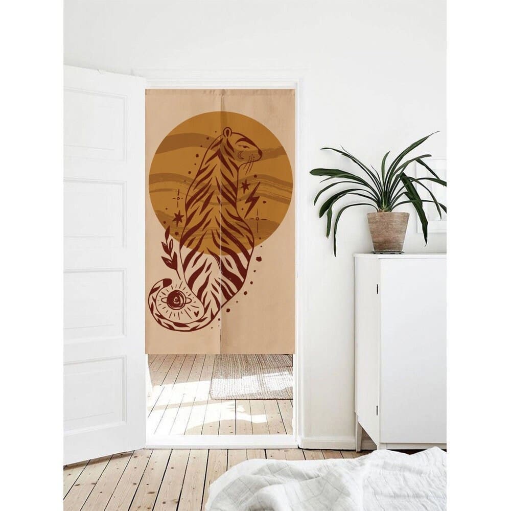 Orange circular tiger Doorway Curtain Noren image 0