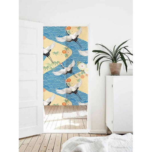 Oriental Japanese Crane Art Print Doorway Curtain Noren image 0