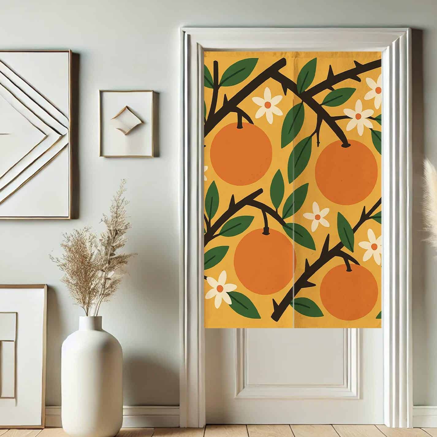 Orange Flowers Noren  Doorway Curtain image 0
